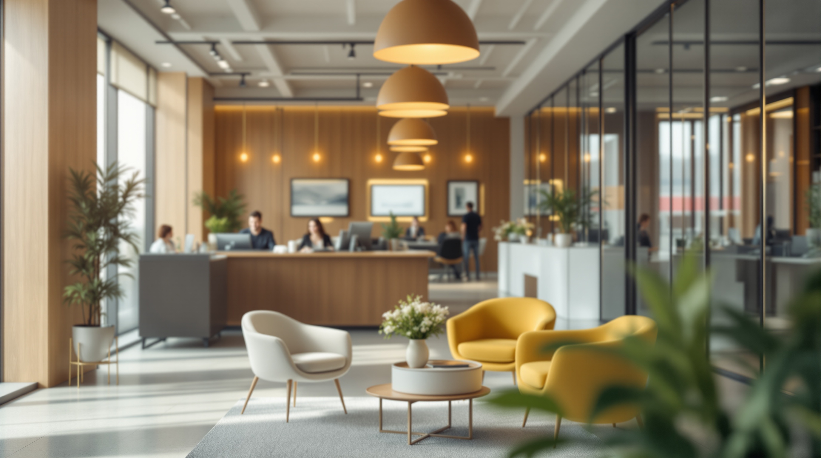 Modern insurance agency office with digital transformation tools